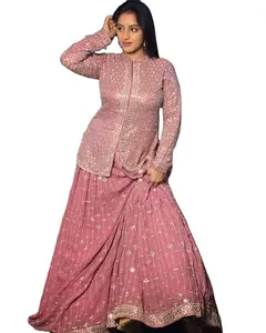 Лучшее качество дизайнерское розовое цветное дизайнерское платье в стиле Бангладеш Lehenga и Длинный топ