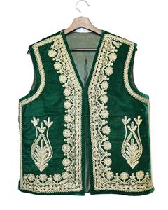 Chaleco Tradicional Afgano para Hombre, de Terciopelo Negro, con Bordado Pesado con Espejos y Detalles de Monedas Colgantes, Estilo Tribal Kuchi Étnico - Product Image 1