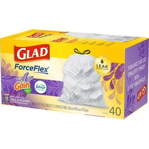 Glad ForceFlex Sacs poubelle de cuisine de 13 gallons de hauteur, Gain Lavender , 40 sacs - Product Image 1