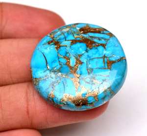 ธรรมชาติได้รับการรับรองอาริโซน่าสีฟ้าทองแดงเทอร์ควอยซ์รอบตัดหลวมแท้ปรับเทียบขนาดอัญมณี Cabochon ในราคาขายส่ง OEM - Product Image 1