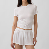 Ensemble deux pièces en modal côtelé doux pour femme, t-shirt à manches courtes et short d'été côtelé, ensembles de pyjama courts écologiques pour la maison