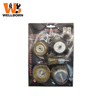 Ensemble de 5 brosses métalliques pour perceuse - Brosse en acier ondulé, brosse en forme de roue et kit d'outils de qualité industrielle pour l'élimination de la rouille et le polissage