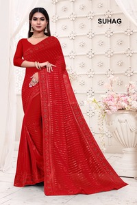 Saree de travail de broderie de séquence de Georgette cousue avec pièce de chemisier pour le mariage indien et la fête - Product Image 3