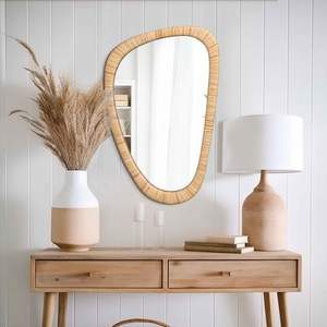 Boho Rattan <b>Mirror</b> <b>Frame</b> for Eco-Conscious Modern Homes - Product Image 1