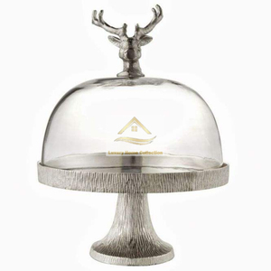 Reindeer Head Glass Cake Cover Aluminum Cast Indian Hand Made Low Price Solid Metal Table Centerpiece <b>for</b> Wedding <b>Cup</b> Cake Stand - Product Image 1