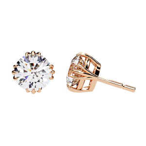 Boucles d'oreilles clous en diamant de laboratoire 3 carats, solitaires de 1,50 carat chacun, en or 10K, 14K, 18K ou argent 925, design couronne florale à griffes, classiques - Product Image 6