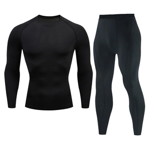 Ensembles de yoga compressifs pour hommes de haute qualité, respirants, à séchage rapide, en Spandex/Polyester, vêtements de fitness à motif uni, OEM disponible - Product Image 1