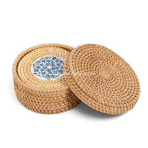 Juego de Posavasos de Ratán Natural Hechos a Mano Ecológicos con Bandeja para Servir Bebidas Diarias y Decoración - Product Image 3