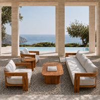 Ensemble de canapés en teck au design minimaliste, ensemble de canapés modulaires en bois massif pour villa, resort, bord de piscine, meubles de patio extérieurs sur mesure