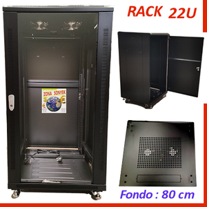 Baie de serveur réseau 22U 60x80cm en acier avec porte vitrée, capacité 18U pour centre de données - Product Image 1