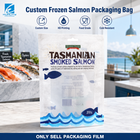 Sachet d'emballage personnalisé pour fruits de mer surgelés, imprimé, à trois soudures latérales, pochette plate thermoscellable, sachet laminé pour l'emballage du saumon