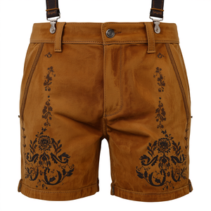 Pantalones Cortos Bávaros de Gamuza Vintage Personalizados, Pantalones Cortos de Cuero Bordados para Oktoberfest con Tirantes, Proveedor OEM - Product Image 2