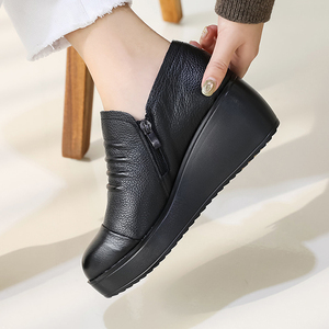 [JSHOE] Botines de Cuero Vacuno Genuino para Mujer, Zapatos de Plataforma Cómodos, Botines de Tobillo sin Cordones para Caminar - Product Image 4