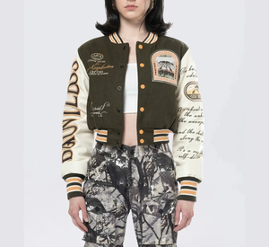 Vente en gros de veste universitaire personnalisée pour femmes, couleurs personnalisées, taille et logo de qualité supérieure, veste universitaire coupée pour femmes - Product Image 4