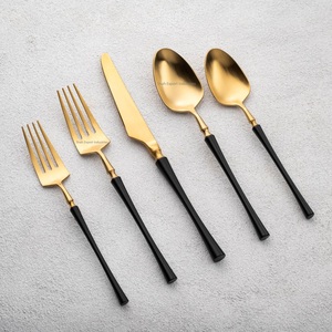 Newly Design Stainless Steel Gold Finished <b>Cutlery</b> <b>Set</b> With <b>Black</b> Enamel Handle for Dining Table Dinnerware Flatware <b>Set</b> - Product Image 1