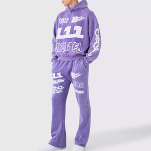 Ensemble de jogging à capuche imprimé surdimensionné 100% coton pour hommes, poids lourd personnalisé, survêtement d'hiver - Product Image 1