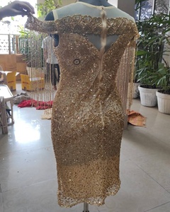 Robe de Cocktail en perles dorées éblouissantes avec franges perlées, toutes tailles, belle robe de caftan brodée à la main - Product Image 5