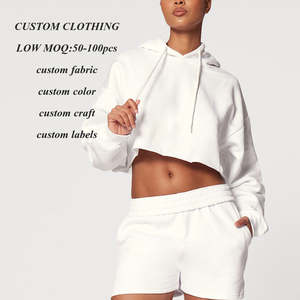 เสื้อฮู้ดผ้าดิบสำหรับผู้หญิงเสื้อครอปสไตล์ฝรั่งเศสเทอร์รี่แบบเรียบสีล้วน - Product Image 2