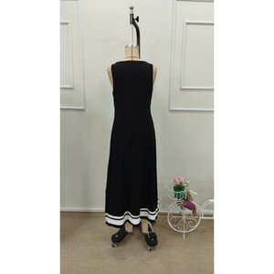 Women's Strappy Round Neck Long <b>Viscose</b> <b>Dress</b> with Ribbon Hem Detail, 34717 - Black - Product Image 5