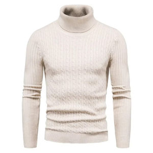 Vente en gros de chandails à col roulé pour hommes de marque privée personnalisés pull classique à coupe ajustée en tricot torsadé automne hiver pull thermique chandails pour hommes - Product Image 1