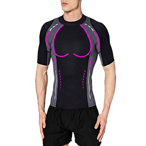 Men's Short Sleeve Rash Guard <b>Black</b> Gray Red Color Blocked Quick Dry <b>Compression</b> <b>Shirt</b> Workout Top Adult Fitness Clothing - Product Image 4