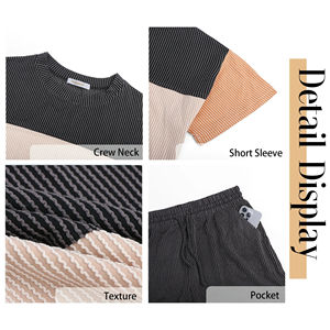 Usine personnalisée couleur bloc femmes deux pièces ensemble vêtements de détente ensemble short et haut à col rond de haute qualité ensemble court pour femmes - Product Image 3