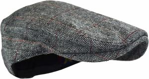 High Quality Wholesale Men's Classic Herringbone Tweed Wool Blend Newsboy Ivy Hat (Large/X-Large, Charcoal) - Product Image 3