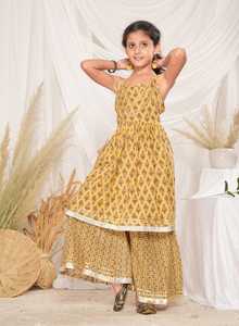 Girls Kids Ethnic Dress Cotton Cambric Kurta Sharara Suit <b>Gota</b> Lace O-Neck Solid Pattern for Wedding Birthday Partywear 2025 - Product Image 6