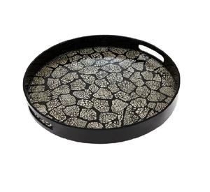 Plateau de service rond en bois sculpté à fleurs, décoration moderne pour la maison, plateau en bois artisanal gravé pour servir des fruits, des collations, ustensiles de cuisine - Product Image 5