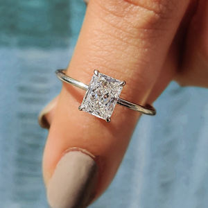 Bague solitaire en or 10K/14K/18K /PT950 /S925 avec pierre radiant de 1,00 à 5,00 carats certifiée IGI, sertie de griffes, pour femme - Product Image 1