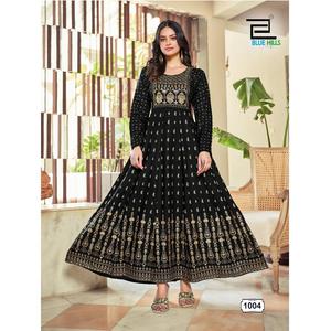 Elegant Embroidered Foil Print Sequins Anarkali <b>Kurti</b> Latest Designer Style Women's Wedding/Party Wear Stock Bulk Orders Welcome - Product Image 1