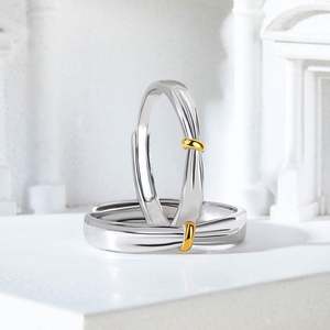 Jeulia Lover Knot Two-Tone Adjustable Sterling Silver <b>Couple</b> <b>Ring</b> - Product Image 5