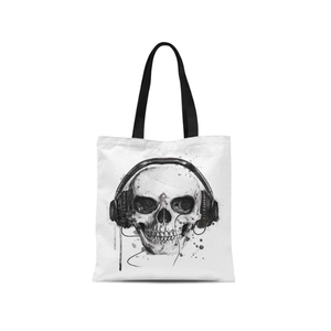 กระเป๋าโท้ทผ้าฝ้ายโบฮีเมียนแบบสั่งทำได้กระเป๋าผ้าปักลายกะโหลกแนวนามธรรมรีไซเคิลได้แบบทันสมัยน้ำหนักเบา100% ปรับแต่งได้ - Product Image 6