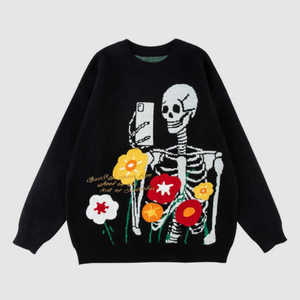 Tendance respirant hommes pull rue décontracté tricoté en peluche à manches longues col rond pull tricots - Product Image 6