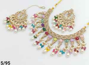 ÚLTIMO ANTIGUO MOTIPEARL & DROP COLLAR GARGANTILLA CHAPADO EN ORO A LA MODA CON CONJUNTO DE PENDIENTES MANGTIKKA Y CONJUNTO DE JOYERÍA MUJER - Product Image 3