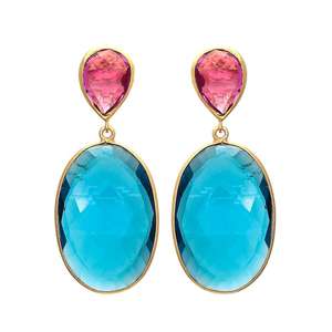 Boucles d'oreilles pendantes en argent sterling 925 pour femmes, tendance 2024, tourmaline poire et ovale bleu hydro, bijoux - Product Image 3