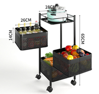 Chariot de cuisine à légumes en acier au carbone pour la maison Chariot de cuisine à 3 niveaux Support de stockage rotatif carré noir
