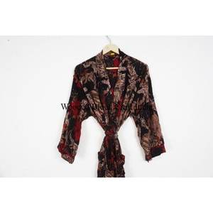 Elegant Vintage Style Silk Kimono <b>Robe</b> Maxi Dress with Floral Pattern Breathable Fabric for <b>Women</b> - Product Image 2