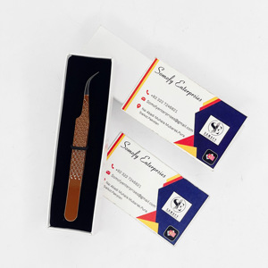 Pinzas para pestañas de acero inoxidable con revestimiento de Color en polvo marrón, agarre de diamante, extensión curvada, pestañas, Etiqueta Privada, punta de fibra, volumen - Product Image 4