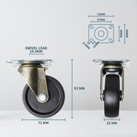 Roulettes plates pivotantes en polypropylène de 3 pouces à revêtement antique avec roues en acier de 75mm Roues pivotantes de capacité de charge de 80kg