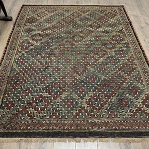 พรมตุรกีขนาด 6.1x7.5 ฟุต, พรมคิลิมวินเทจ, พรมขนสัตว์ลายดอกไม้สีน้ำตาล - Product Image 1