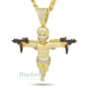 Dual Uzi Angel 925 collar de lujo de plata Iced Bling Moissanite colgantes diseño único chapado en oro Hip Hop declaración fiestas - Product Image 1