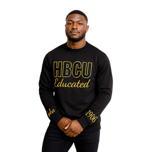 HBCU Alpha Educated Chenille Sweatshirt <b>Black</b> & Old Gold Embroidery Premium Cotton Blend Greek Fraternity Divine Nine Apparel - Product Image 1