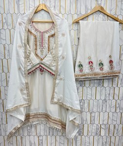 Conjunto de Traje Anarkali Blanco Bordado para Mujer con Palazzo y Dupatta, Ropa Tradicional Étnica - Product Image 5