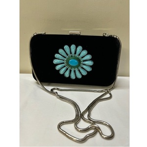 Bolso de mano de mujer decorado de terciopelo negro con piedra turquesa junto con cuentas de Esmeralda tamaño 8x5 pulgadas bolso de fiesta monedero - Product Image 1