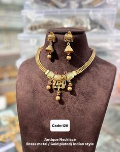 Conjunto de collar antiguo de aspecto pesado con pendientes Joyería nupcial y de fiesta glamorosa para mujeres Más vendidos de la India - Product Image 4