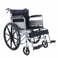Fauteuil roulant manuel, cadre en acier thermolaqué, siège noir souple, roues monobloc solides, pliable, léger, hauteur réglable