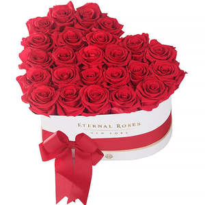 Grand Chelsea Eternal Rose Gift Box White Scarlet Accents Square Shape for Valentine's Day Mother's Day Gifts Made Natural - Product Image 1
