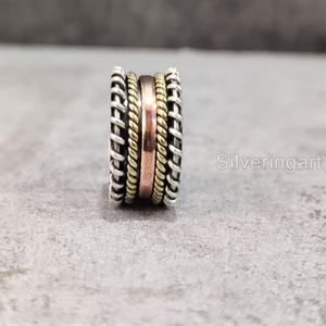 Twist Spinner Band Meditation Ring 925 Sterling Silver Women's Thumb Ring Fidget Bijoux faits à la main Eastern Yoga Mens Spinner Ring - Product Image 2