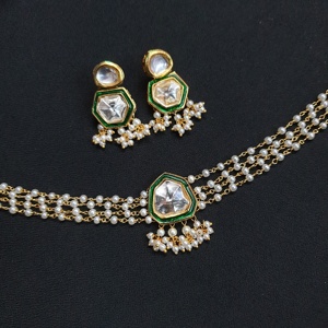 Indian Handmade Uncut Polki <b>Pearl</b> Designer Choker <b>Set</b> With <b>Earrings</b> Handmade Fine Material Fashion Jewelry <b>Set</b> for Women - Product Image 3